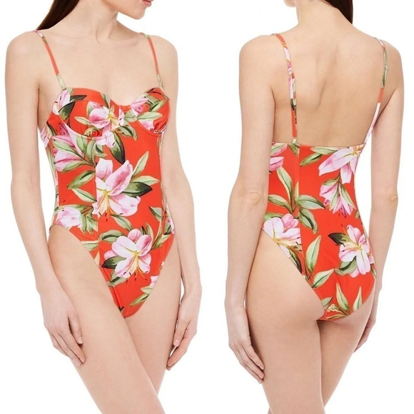 NWT Mara Hoffman Desiree Underwire One Piece Swimsuit Red Lily Floral XS - Picture 10 of 10